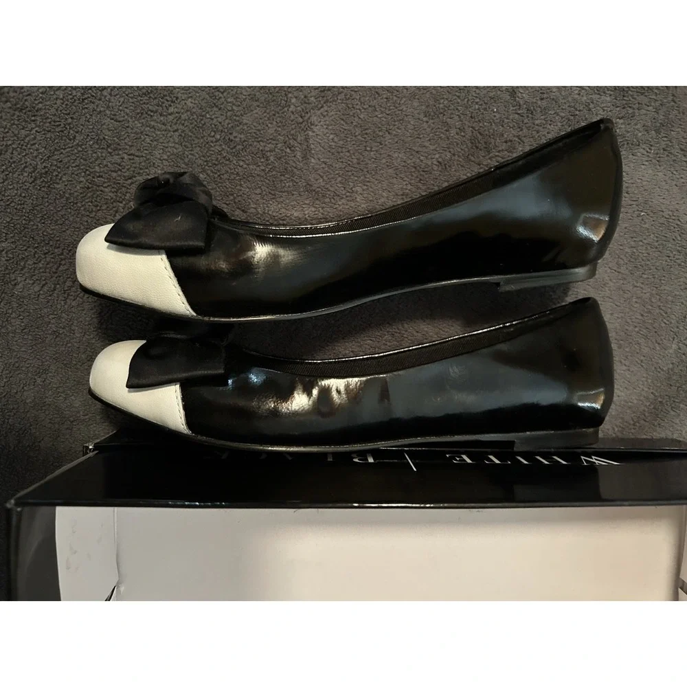 White House Black Market Ballet Style Black Patent White Toes Flats, Size 7 - Picture 3 of 10